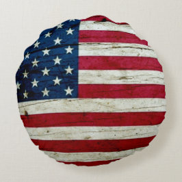 Coole rustikale amerikanische Flagge Rundes Kissen
