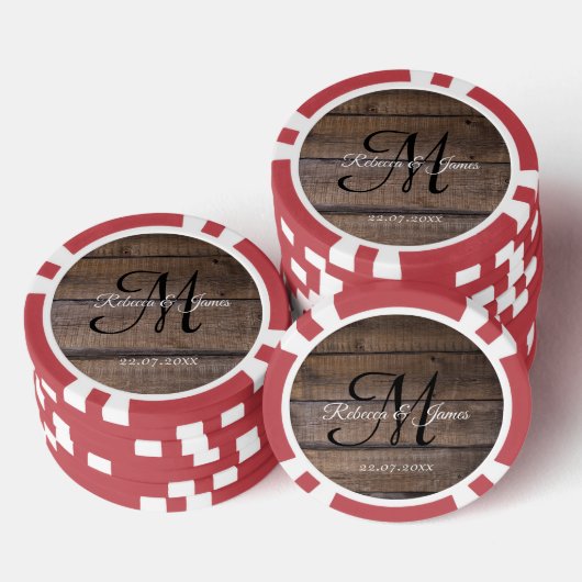 Coole Rustikale Monogramm-Skriptbezeichnung Hochze Pokerchips (Stapel)