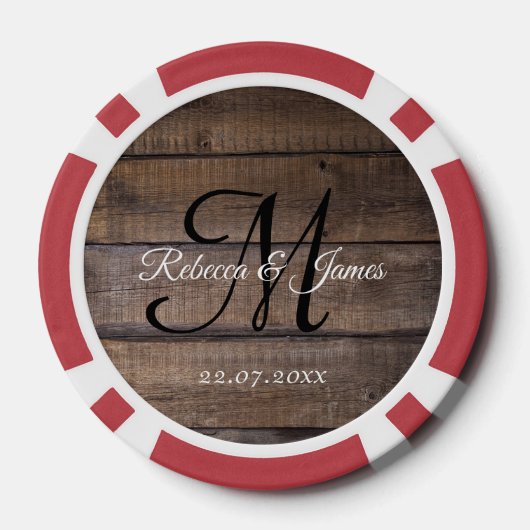 Coole Rustikale Monogramm-Skriptbezeichnung Hochze Pokerchips (Rückseite)