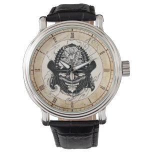 Coole Samuraidämonmasken-Helmtätowierung Armbanduhr