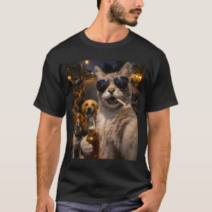 Coole sarkastische Katze mit Hunden Selfie Meme Ti T-Shirt