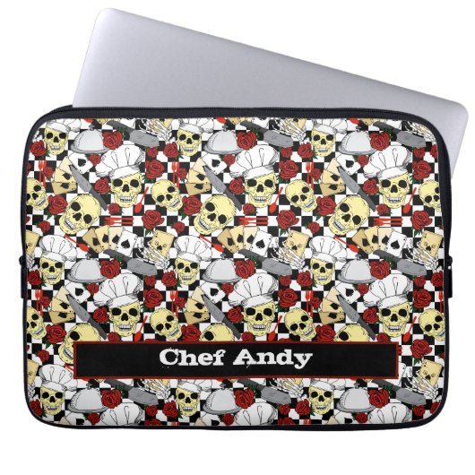 Coole Schädel in Koch Hats mit Rote Rosen Muster Laptopschutzhülle (Vorderseite)