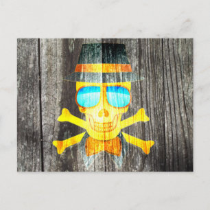 Coole Schädelgläser mit grauem Holzhintergrund Postkarte