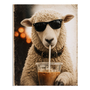 Coole Schafe trinken eisgekühlten Kaffee Poster