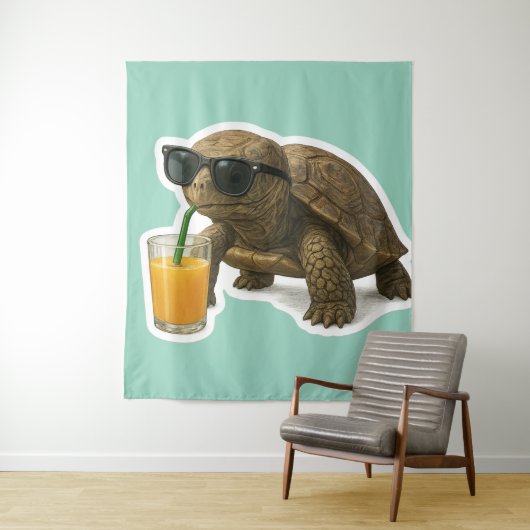 Coole Schildkröte, die Saft trinkt Sticker Wandteppich (Beispiel)