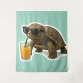 Coole Schildkröte, die Saft trinkt Sticker Wandteppich (Vorderseite)