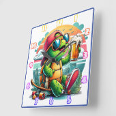 Coole Schildkröte mit einem Drink an der Strandpro Quadratische Wanduhr (Winkel)