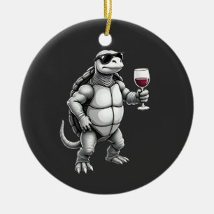 coole Schildkröte trinkt roten Wein Kunstprint_1 ( Keramik Ornament