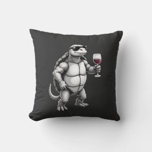 coole Schildkröte trinkt Rotwein Kunstprint_1 (3) Kissen