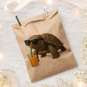 Coole Schildkröte trinkt Saft Sticker Geschenktütchen