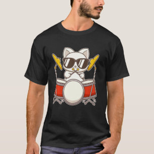 Coole Schlagzeuger Katze mit Brille T-Shirt