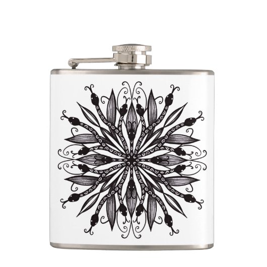 Coole Schlangen schwarz-weiß-botanisch-gotisch Flachmann (Vorderseite)