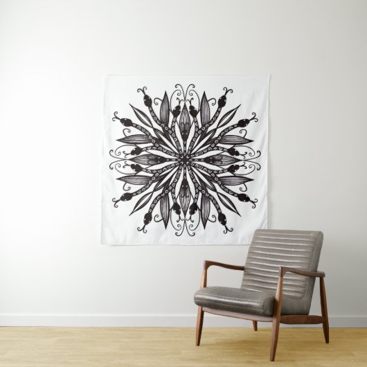 Coole Schlangen schwarz-weiß-botanisch-gotisch Wandteppich (Beispiel (Horizontal))