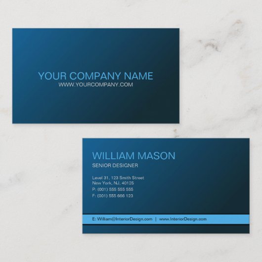 Coole Schlicht Blue and Gray Moderne Visitenkarte (Vorne/Hinten)