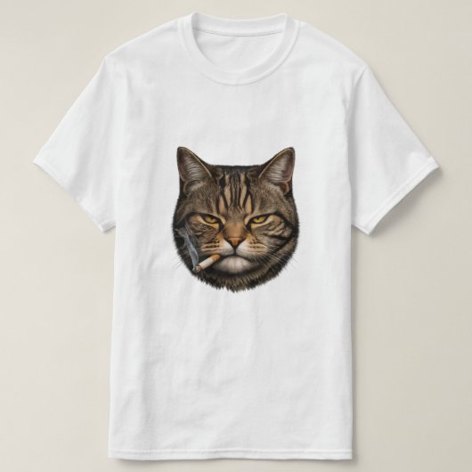 Coole schmunzelnde Katze mit Zigarette T-Shirt (Design vorne)