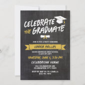 Coole Schwarz-Gelb-Chalk-Celebrate-Graduierungspar Einladung (Vorderseite)