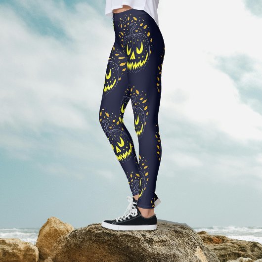 Coole Schwarz-Gelb-Kürbislaterne Kürbis Halloween Leggings