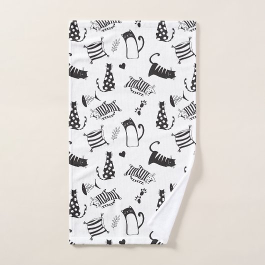 Coole Schwarz-Weiß-Katzen Badhandtuch Set (Handtuch)