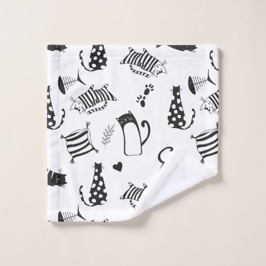 Coole Schwarz-Weiß-Katzen Badhandtuch Set (Waschlappen)