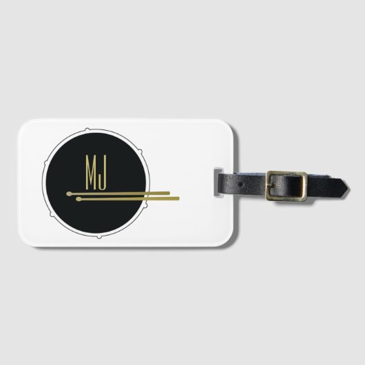 Coole Schwarz-Weiß-Trommeln-Initialen Mit Monogram Gepäckanhänger (Vorderseite (Horizontal))