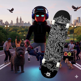 Coole Schwarz-weiße Abstrakte digitale Kunst Skateboard