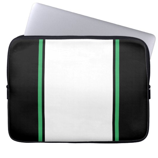 Coole schwarz-weiße Kelly-Grünstreifen Laptopschutzhülle (Vorderseite)