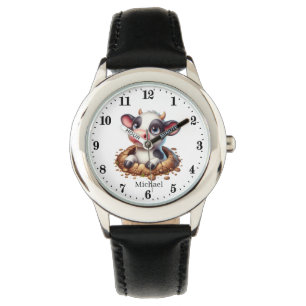 Coole Schwarz-weiße Kuhliebhaber beobachten Armbanduhr