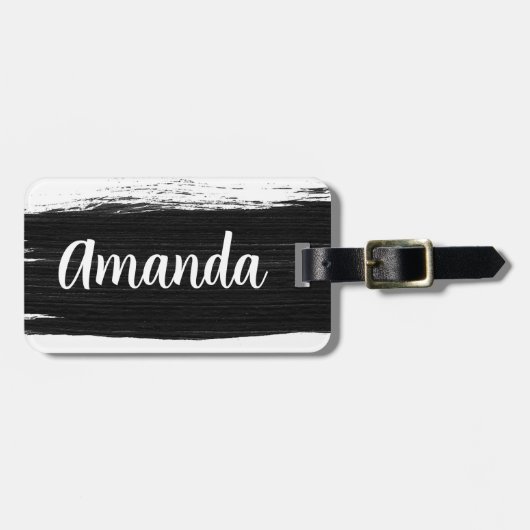 Coole Schwarz-weiße Pinselstriche mit Wasserfarbe, Gepäckanhänger (Vorderseite horizontal)