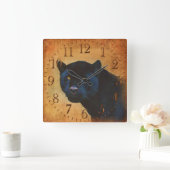 Coole schwarze Jaguar-Panther-Tier-große Katze Quadratische Wanduhr (Zuhause)