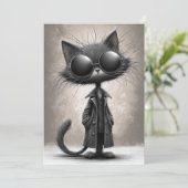 Coole schwarze Katze Geburtstagsfeier Einladung (Stehend Vorderseite)
