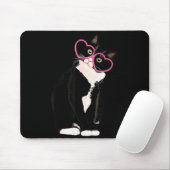 Coole schwarze Katze Kätzchen rotes Herz Gles Happ Mousepad (Mit Mouse)