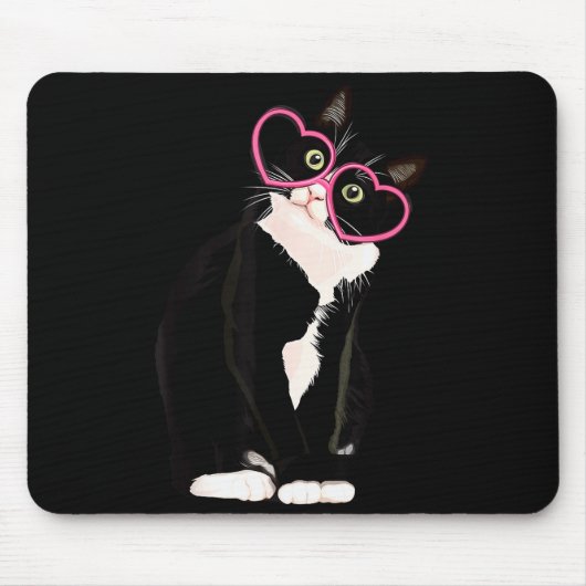 Coole schwarze Katze Kätzchen rotes Herz Gles Happ Mousepad (Vorne)