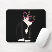 Coole schwarze Katze Kätzchen rotes Herz Gles Happ Mousepad (Mit Mouse)