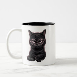 Coole schwarze Katze mit Brille Cute Pet T-Shirt Zweifarbige Tasse
