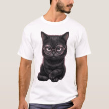Coole schwarze Katze mit Brille Süßes Haustier T-S