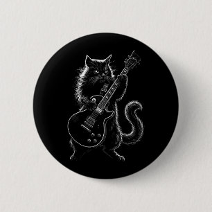 Coole schwarze Katze spielt E-Gitarre Rockstar Button