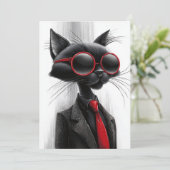 Coole schwarze Katzen-Geburtstagsfeier Einladung (Stehend Vorderseite)