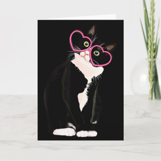 Coole schwarze Katzenkatze rotes Herz Gles Happy V Karte (Vorderseite)