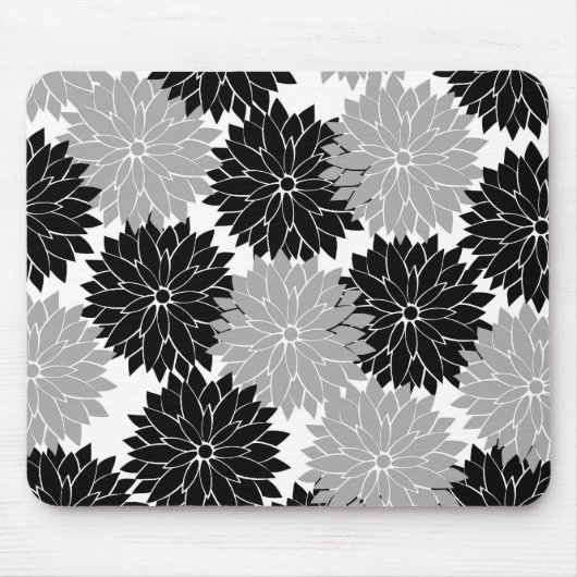 Coole schwarze und graue Blume blüht Blumendruck Mousepad (Vorne)