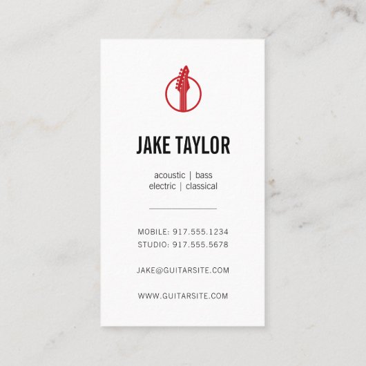 Coole schwarze und rote Gitarren-Lektionen Vertika Visitenkarte (Rückseite)