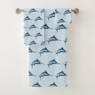 Coole Schwertfisch-blaues illustriertes Muster Badhandtuch Set