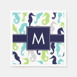 Coole Seepferde mit Monogramm Serviette