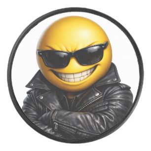 Coole, selbstbewusste Emoji-Lederjacke Eishockey Puck