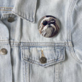 Coole Shih Tzu Vintage Retrobrille Foto Monogramm Button (Beispiel)