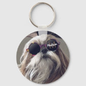 Coole Shih Tzu Vintage Retrobrille Foto Monogramm Schlüsselanhänger (Rückseite)