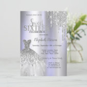 Coole Silber-Glitzer-Tropfen, Kleid Violett Sweet  Einladung (Stehend Vorderseite)