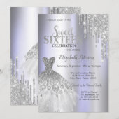 Coole Silber-Glitzer-Tropfen, Kleid Violett Sweet  Einladung (Vorne/Hinten)