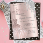 Coole Silver Glitzer Tropfen, Dress Rose Gold Swee Einladung<br><div class="desc">Elegantes silbernes Kleid und silberne Glitzer Tropfen auf einem goldenen Hintergrund der Rose.</div>