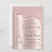 Coole Silver Glitzer Tropfen, Eiffelturm Quinceañe Einladung (Vorderseite)