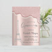 Coole Silver Glitzer Tropfen, Eiffelturm Quinceañe Einladung (Stehend Vorderseite)